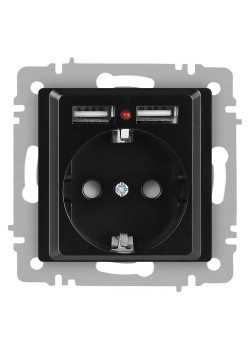 Розетка Accent 6-410-05 P+E Schuko со шторками 16А-250В + 2хUSB IP20 СУ антрацит Intro Б0063698