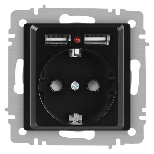Розетка Accent 6-410-05 P+E Schuko со шторками 16А-250В + 2хUSB IP20 СУ антрацит Intro Б0063698