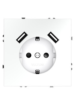 Розетка 1-м СП S70 16А с USB A+A с заземл. защ. шторки механизм бел. матов. Voltum VLS040402