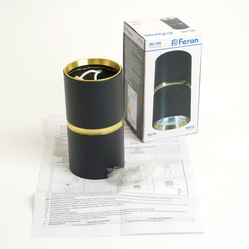 Светильник потолочный Feron ML186 Barrel ZEN MR16 GU10 35W 230V, чёрный, золото Светильник потолочный Feron ML186 Barrel ZEN MR16 GU10 35W 230V, чёрный, золото