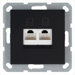 Розетка компьютерная 2-м RJ45 IP20 кат. 5E механизм черн. матов. soft touch Jasmart G6106PB