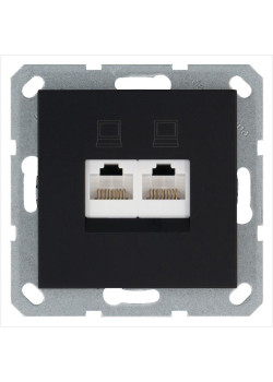 Розетка компьютерная 2-м RJ45 IP20 кат. 5E механизм черн. матов. soft touch Jasmart G6106PB