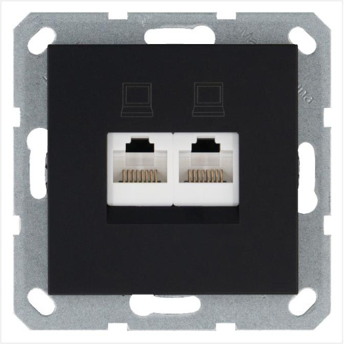 Розетка компьютерная 2-м RJ45 IP20 кат. 5E механизм черн. матов. soft touch Jasmart G6106PB
