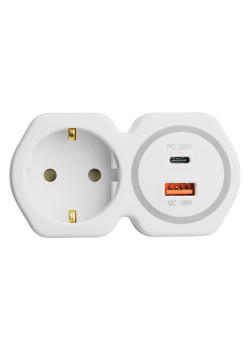 Разветвитель сетевой на 1 выход с/з STEKKER 250В, 16А, USB A+ Type C, 2,4А, PD, белый/серый, ADP16-16-20