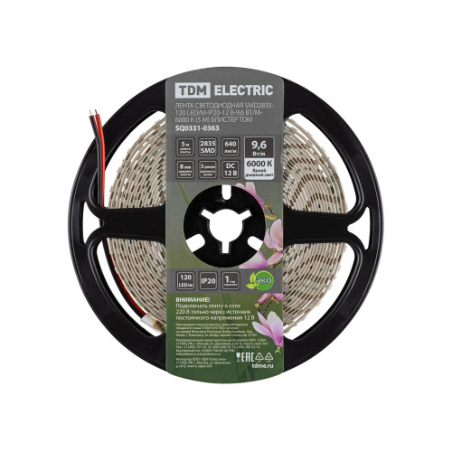 Лента светодиодная SMD2835-120 LED/м-IP20-12 В-9,6 Вт/м-6000 К (5 м) блистер TDM Лента светодиодная SMD2835-120 LED/м-IP20-12 В-9,6 Вт/м-6000 К (5 м) блистер TDM