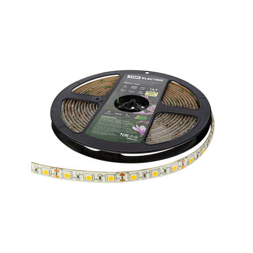 Лента светодиодная SMD5050-60 LED/м-IP65-12 В-14,4 Вт/м-3000 К (5 м) блистер TDM Лента светодиодная SMD5050-60 LED/м-IP65-12 В-14,4 Вт/м-3000 К (5 м) блистер TDM