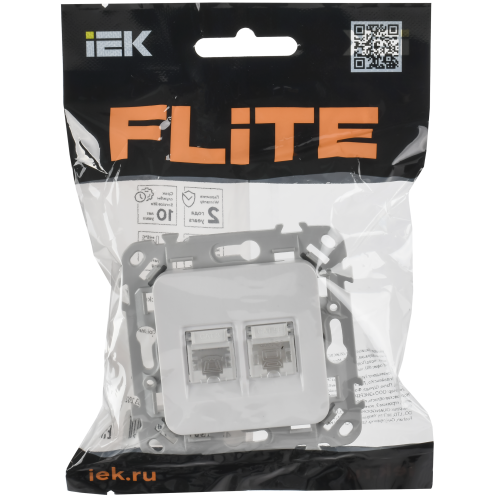 FLITE Розетка 2-местная компьютерная RJ45 категория 5Е UTP РК5е-2-0-ФлБ белый IEK