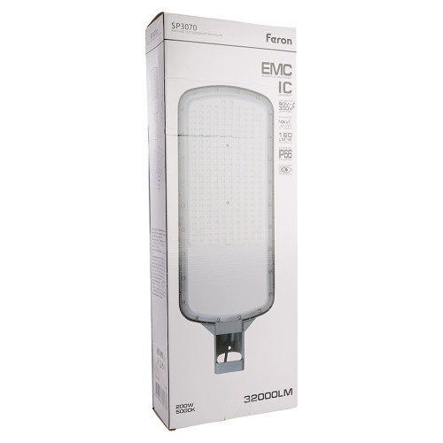 Светодиодный уличный консольный светильник Feron SP3070 200W 5000K AC90-300V, серый Светодиодный уличный консольный светильник Feron SP3070 200W 5000K AC90-300V, серый