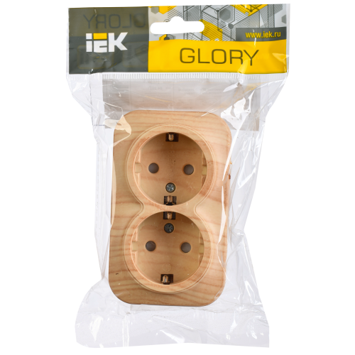 GLORY Розетка 2-местная для открытой установки с заземлением с защитными шторками 16А РСш22-3-ХС сосна IEK