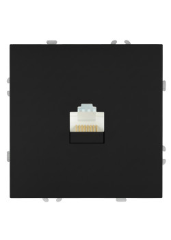 Розетка компьютерная 1-местная RJ-45 (механизм), STEKKER, серия Эмили, RST00-5117-05, черный уголь, soft touch