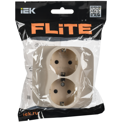 FLITE Розетка 2-местная с заземлением без защитных шторок безвинтовое крепление 16А РС12-1-А-ФлЛ льняной IEK FLITE Розетка 2-местная с заземлением без защитных шторок безвинтовое крепление 16А РС12-1-А-ФлЛ льняной IEK