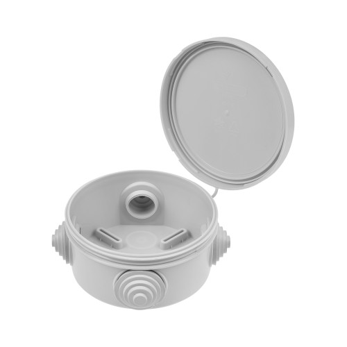 Распаячная коробка ОП D85х40 мм, крышка, IP54, 4 вх., HF, серая TDM Распаячная коробка ОП D85х40 мм, крышка, IP54, 4 вх., HF, серая TDM
