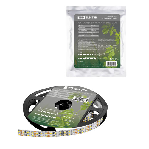 Лента светодиодная SMD3528-240-20-12-192-3200 240LED/м, IP20, 12В, 19,2Вт, 3200К, TDM Лента светодиодная SMD3528-240-20-12-192-3200 240LED/м, IP20, 12В, 19,2Вт, 3200К, TDM