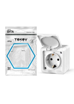 Розетка 1-м ОП Dita 16А IP54 250В с заземл. с крышкой бел. TOKOV ELECTRIC TKL-DT-R1Z-C01-IP54