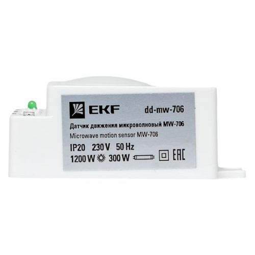 Микроволновый датчик движения бел. 1200Вт 360гр. до 10м IP20 MW-706 EKF Микроволновый датчик движения бел. 1200Вт 360гр. до 10м IP20 MW-706 EKF