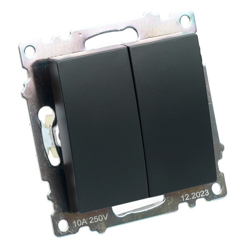 Переключатель 2-клавишный (механизм), STEKKER GLS10-7107-05, 250V, 10А, серия Катрин, черный Переключатель 2-клавишный (механизм), STEKKER GLS10-7107-05, 250V, 10А, серия Катрин, черный