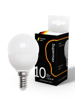 Лампа светодиодная Supermax 10Вт шар 45мм E14 230В 3000К КОСМОС Sup_LED10wGL45E1430