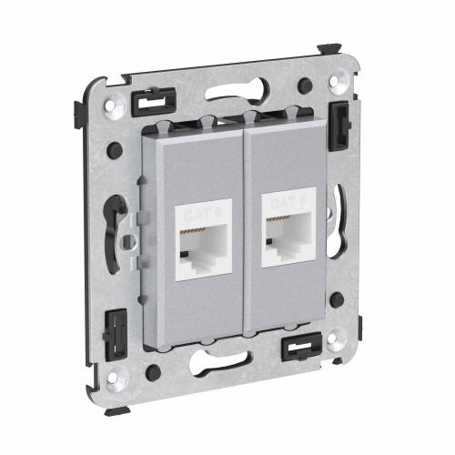 Компьютерная розетка RJ-45 без шторки в стену, кат.6 двойная, Avanti, закаленная сталь