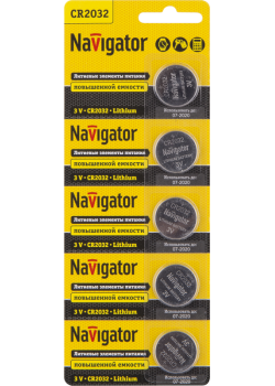 Элемент питания литиевый CR2032 94 765 NBT-CR2032-BP5 (блист.5шт) Navigator 94765