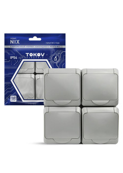 Розетка 4-м ОП Nix 16А IP54 250В с заземл. с крышкой сер. TOKOV ELECTRIC TKE-NX-R4Z-C06-IP54