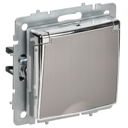 BRITE Розетка 1-местная с заземлением с защитными шторками и крышкой 16А IP44 РСбш10-3-44-БрГН металл хром/никель IEK