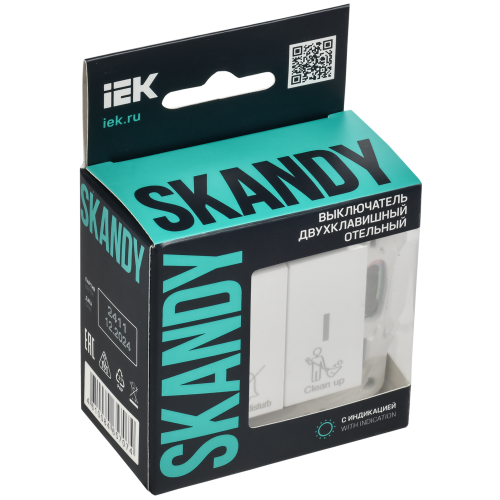 SKANDY Выключатель 2-клавишный с индикацией для отелей 10А SK-V16W арктический белый IEK SKANDY Выключатель 2-клавишный с индикацией для отелей 10А SK-V16W арктический белый IEK