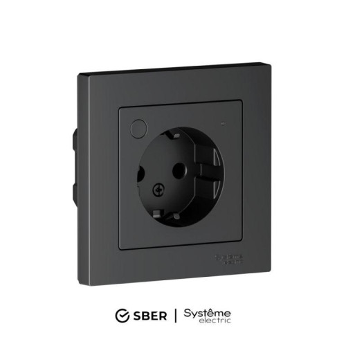 Розетка AtlasDesign Smart 16А L+N с заземл. защ. шторки Zigbee механизм карбон SE ATN001045Z