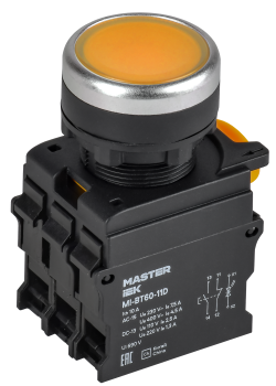 Кнопка с подсветкой d=22мм 1NO+1NC жёлтая MASTER IEK