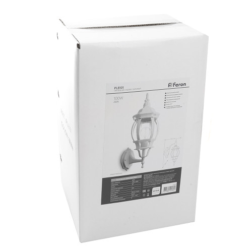 Светильник садово-парковый Feron 8101/PL8101 восьмигранный на стену вверх 100W E27 230V, белый