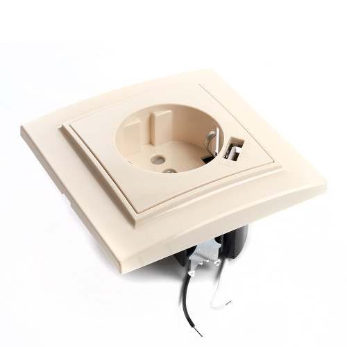Розетка 1-местная с/з, STEKKER, PST16-9011-02 250В, 16А с защитной шторкой и с USB, серия Эрна, слоновая кость Розетка 1-местная с/з, STEKKER, PST16-9011-02 250В, 16А с защитной шторкой и с USB, серия Эрна, слоновая кость