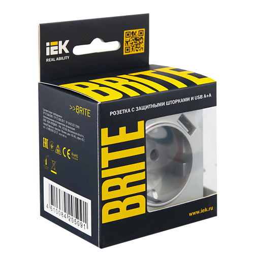 BRITE Розетка 1-местная с заземлением с защитными шторками 16А с USB A+A 5В 2,1А РЮш10-1-БрА алюминий IEK BRITE Розетка 1-местная с заземлением с защитными шторками 16А с USB A+A 5В 2,1А РЮш10-1-БрА алюминий IEK