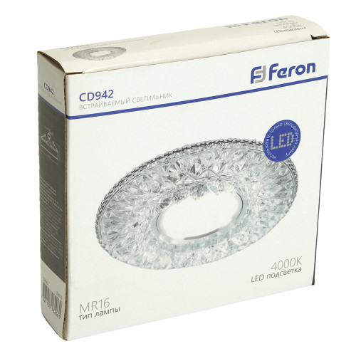 Светильник встраиваемый с LED подсветкой Feron CD942 потолочный MR16 G5.3 прозрачный Светильник встраиваемый с LED подсветкой Feron CD942 потолочный MR16 G5.3 прозрачный