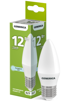 Лампа светодиодная C35 свеча 12Вт 230В 6500К E27 GENERICA