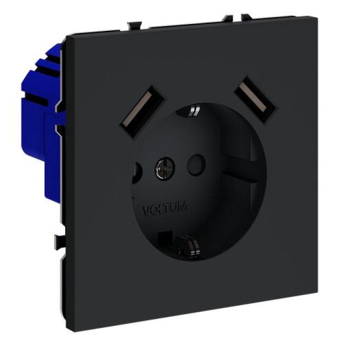 Розетка 1-м СП S70 16А с USB A+A с заземл. защ. шторки механизм графит Voltum VLS040407 Розетка 1-м СП S70 16А с USB A+A с заземл. защ. шторки механизм графит Voltum VLS040407