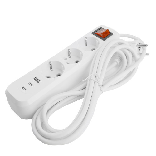 Удлинитель 3-местный с/з с выключ. STEKKER HM071-31-05 3x1мм2, 5м, 250В, 16А, 1USB+2C, 2.4A, сер Home, белый Удлинитель 3-местный с/з с выключ. STEKKER HM071-31-05 3x1мм2, 5м, 250В, 16А, 1USB+2C, 2.4A, сер Home, белый