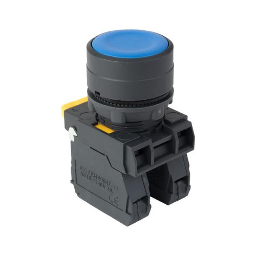 Кнопка SB-31 плоская с фиксацией 1NO+1NС синяя IP65