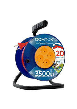 Удлинитель на катушке 4х20м без заземл. 16А IP20 3.5кВт ПВС 2х1.5 DOMTOK 2445