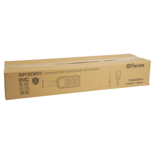 Светодиодный уличный консольный светильник Feron SP3060 150W 6400K 100-265V/50Hz, серый Светодиодный уличный консольный светильник Feron SP3060 150W 6400K 100-265V/50Hz, серый