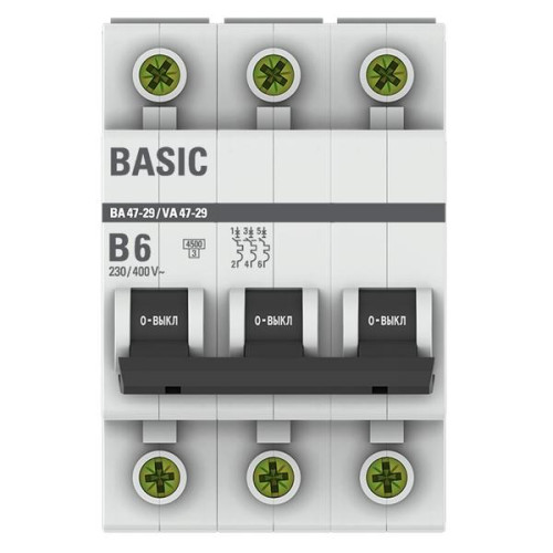 Авт. выкл. ВА 47-29 3P 6А (B) 4,5кА BASIC Авт. выкл. ВА 47-29 3P 6А (B) 4,5кА BASIC