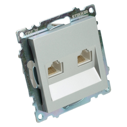 Розетка компьютерная 2-местная RJ-45 (механизм) STEKKER GLS00-7109-03 , серия Катрин, серебро Розетка компьютерная 2-местная RJ-45 (механизм) STEKKER GLS00-7109-03 , серия Катрин, серебро