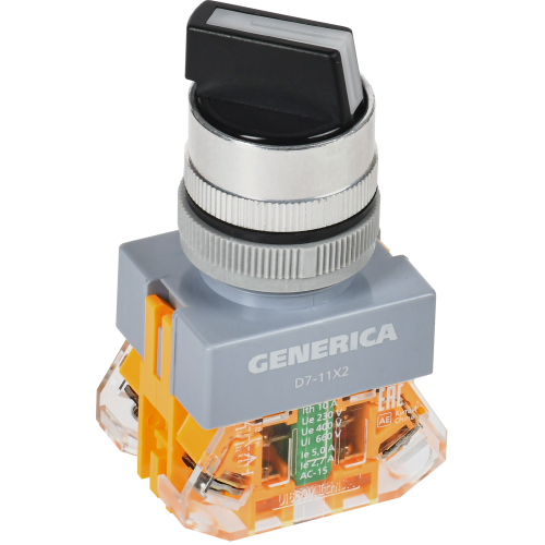 Переключатель D7-11X2 на 2 положения 1NC+1NO черный GENERICA