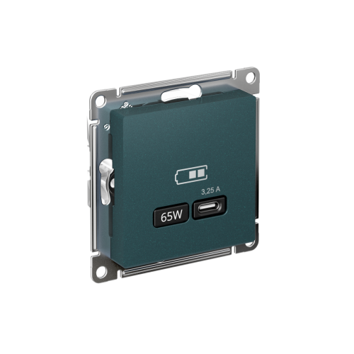 ATLASDESIGN USB РОЗЕТКА тип-С 65Вт высокоскор.заряд. QC, PD, механизм, ИЗУМРУД