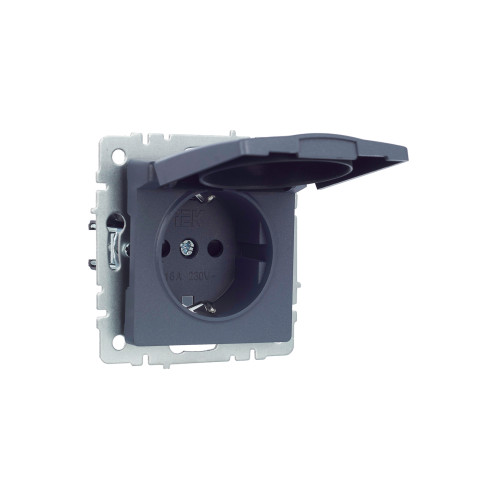 BRITE Розетка 1-местная с заземлением с защитными шторками и крышкой 16А IP20 РСбш10-3-БрМ маренго IEK BRITE Розетка 1-местная с заземлением с защитными шторками и крышкой 16А IP20 РСбш10-3-БрМ маренго IEK
