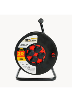 Удлинитель на катушке Stekker STD03-44-30 Standart 4-местный с/з ПВС 3*1,5, оранжевый, 16А, IP44, 30м (80102)