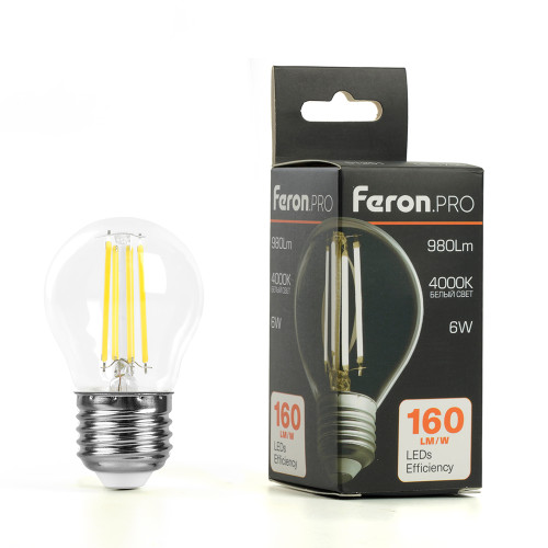 Лампа светодиодная Feron.PRO LB-1706 Шарик E27 980LM 6W 175-265V 4000K Лампа светодиодная Feron.PRO LB-1706 Шарик E27 980LM 6W 175-265V 4000K