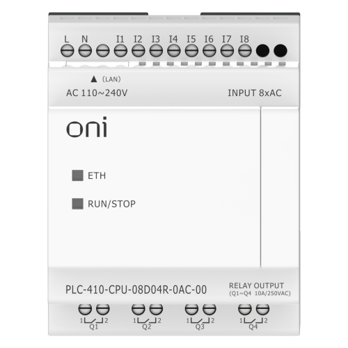 ПЛК 410 Модуль ЦПУ 8 DI 4 RO 220В AC с Ethernet портом без экрана ONI ПЛК 410 Модуль ЦПУ 8 DI 4 RO 220В AC с Ethernet портом без экрана ONI