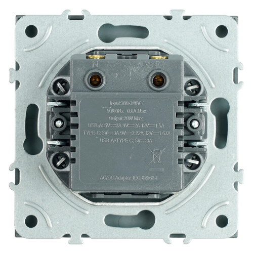Розетка 2-местная USB + Type C (механизм), STEKKER, 250В, 20W, серия Эмили, RST10-5115-09, антрацит, soft touch Розетка 2-местная USB + Type C (механизм), STEKKER, 250В, 20W, серия Эмили, RST10-5115-09, антрацит, soft touch