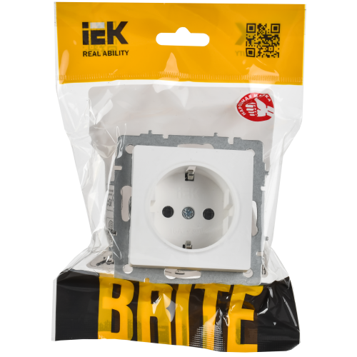 BRITE Розетка 1-местная с заземлением без защитных шторок 16А РС11-1-0-БрАБ арктический белый IEK BRITE Розетка 1-местная с заземлением без защитных шторок 16А РС11-1-0-БрАБ арктический белый IEK