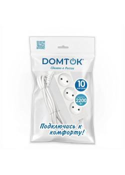 Удлинитель 3х10м без заземл. 10А IP20 2.2кВт ПВС 2х1 бел. DOMTOK 2350
