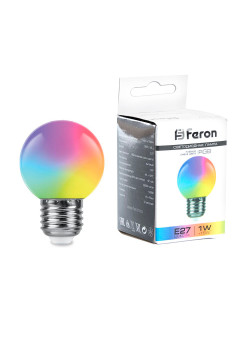Лампа светодиодная Feron LB-37 Шарик матовый E27 1W 230V RGB плавная сменая цвета